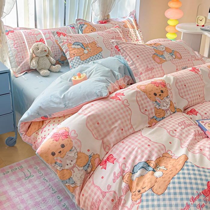 91家纺网 家纺一手货源 找家纺 涵宸家纺 2025新款全棉印花四件套 A月光萌熊