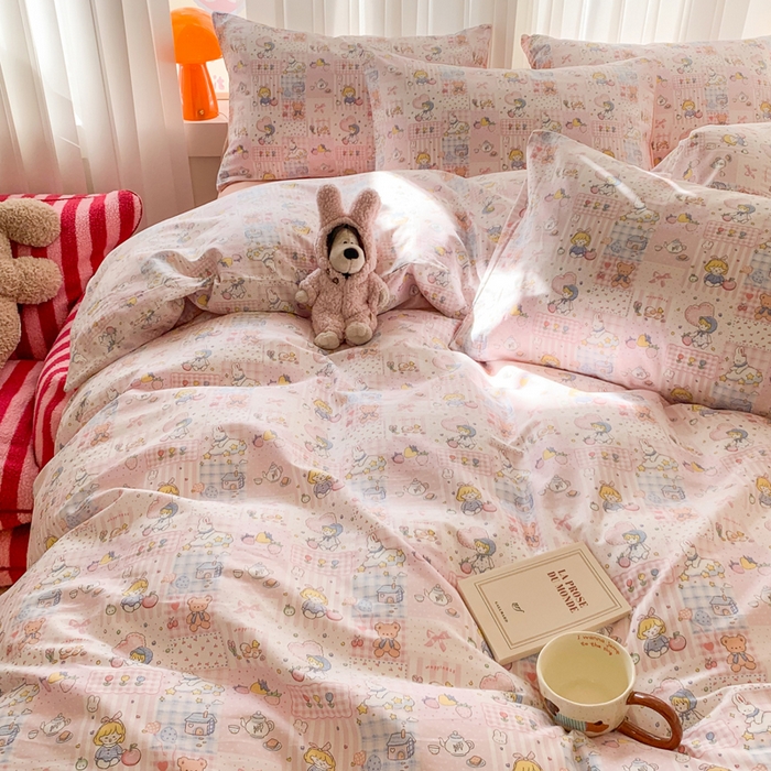 91家纺网 家纺一手货源 找家纺 澳萝拉 2025新款小碎花清新春夏全棉花边双层纱韩系三件套四件套 粉粉日记