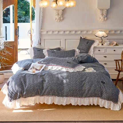 久典2025A类法式复古双层纱织带贴边花边款四件套 莫奈