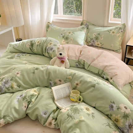 涵宸家纺 2025新款全棉印花四件套 B花期-绿