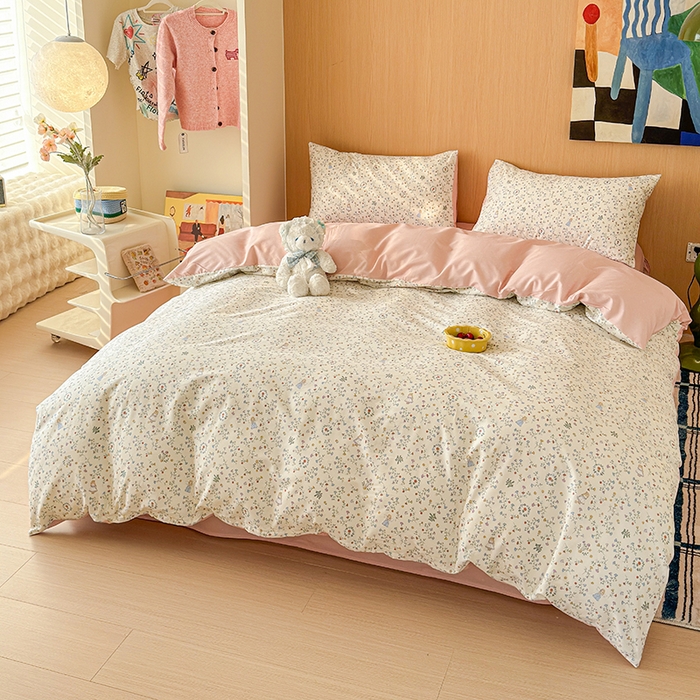 91家纺网 家纺一手货源 找家纺 感遇全棉软萌清新四件套 忘忧草