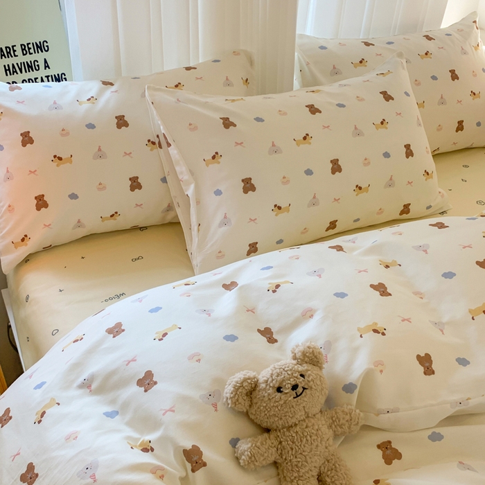 91家纺网 家纺一手货源 找家纺 澳萝拉 2025新款小碎花清新春夏全棉花边双层纱韩系三件套四件套 萌宠小窝