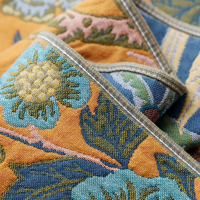 91家纺网 家纺一手货源 找家纺 朴尔2025年新品国潮风加大加厚全棉六层纱布浴巾四件套 花间物语橘-浴巾