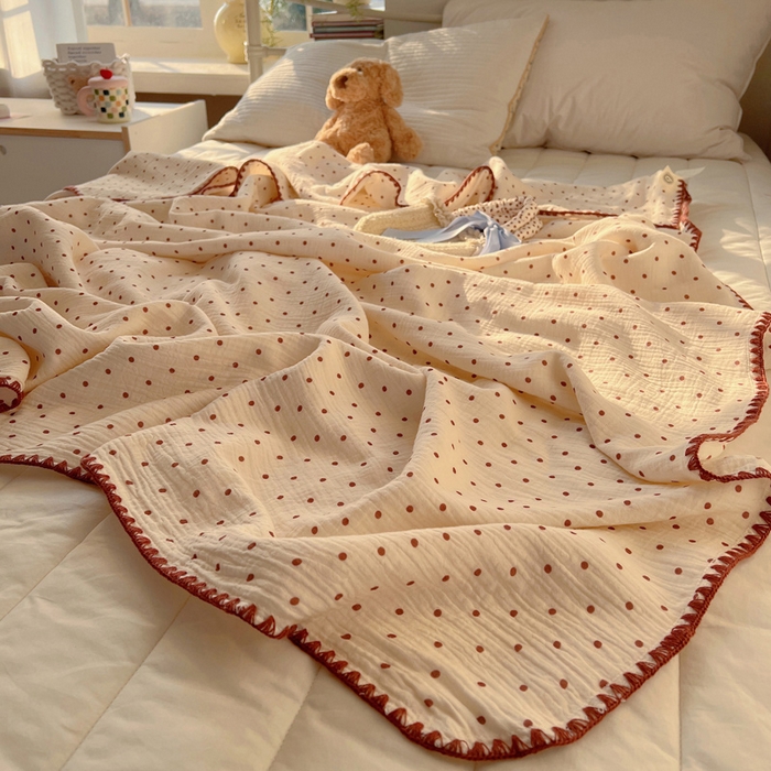 91家纺网 家纺一手货源 找家纺 三朵ins风韩国A类全棉绉绉纱多功能毯情图 小红点