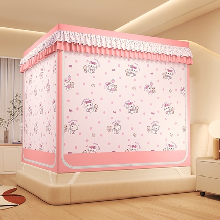 91家纺网 家纺一手货源 找家纺 迪凡保罗蚊帐 2025新款2503专版印花遮光帘防摔坐床蚊帐建模图 俏皮猫