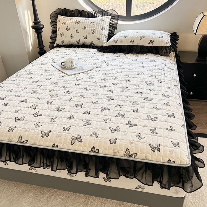 91家纺网 家纺一手货源 找家纺 眠势力 2025新款赫本风花边床笠四季通用加厚夹棉席梦思保护套 蝴蝶飞