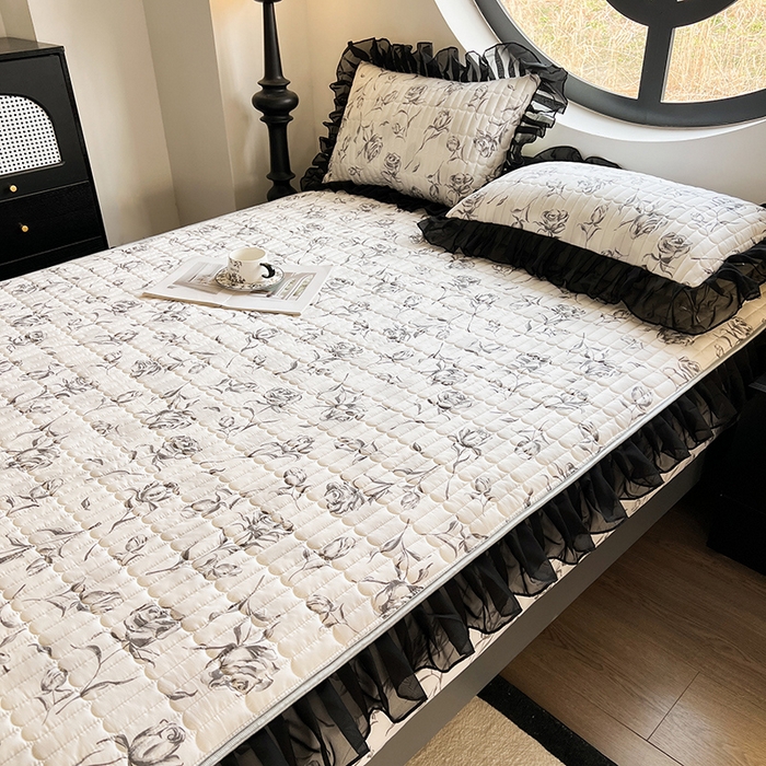 91家纺网 家纺一手货源 找家纺 眠势力 2025新款赫本风花边床笠四季通用加厚夹棉席梦思保护套 玫瑰之恋