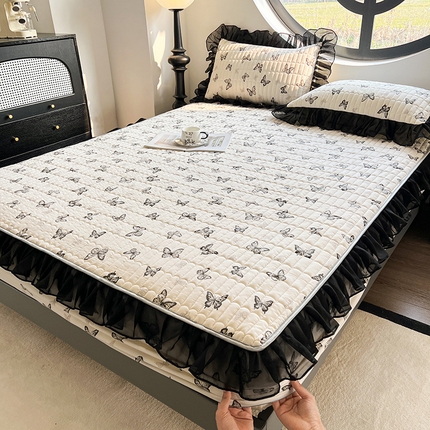 眠势力 2025新款赫本风花边床笠四季通用加厚夹棉席梦思保护套 蝴蝶飞