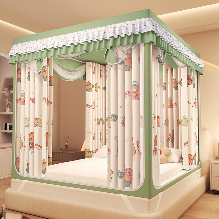 91家纺网 家纺一手货源 找家纺 迪凡保罗蚊帐 2025新款2503专版印花遮光帘防摔坐床蚊帐建模图 呆萌豚豚