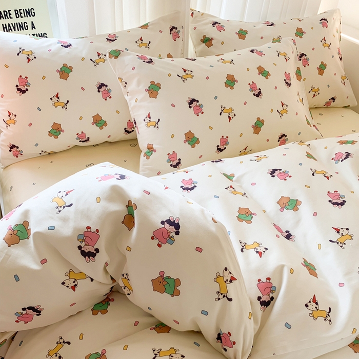 91家纺网 家纺一手货源 找家纺 澳萝拉 2025新款小碎花清新春夏全棉花边双层纱韩系三件套四件套 童梦园