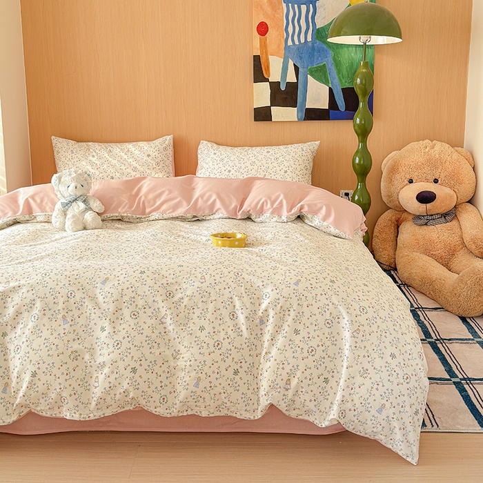 91家纺网 家纺一手货源 找家纺 感遇全棉软萌清新四件套 忘忧草