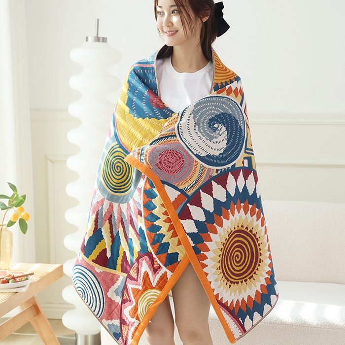 91家纺网 家纺一手货源 找家纺 （总）朴尔2025年新品国潮风加大加厚全棉六层纱布浴巾四件套