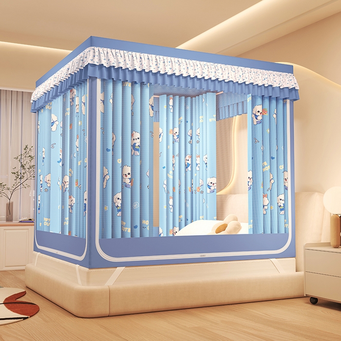 91家纺网 家纺一手货源 找家纺 迪凡保罗蚊帐 2025新款2503专版印花遮光帘防摔坐床蚊帐建模图 可爱狗狗