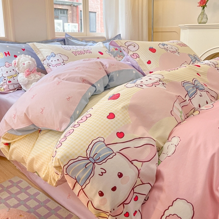 涵宸家纺 2025新款全棉印花四件套 A兔小妞