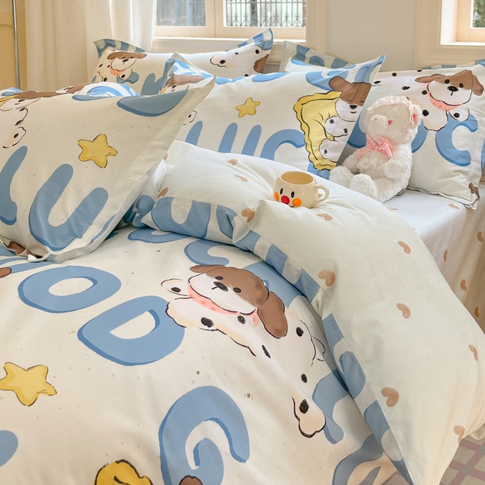 91家纺网 家纺一手货源 找家纺 涵宸家纺 2025新款全棉印花四件套 A星星小狗