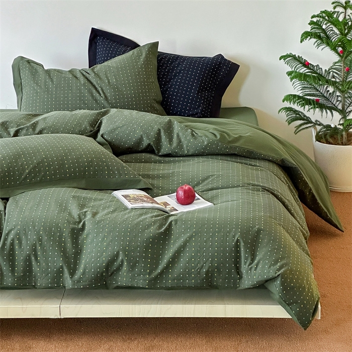 91家纺网 家纺一手货源 找家纺 云上  2025新款色织小提花方糖水洗棉四件套 方糖-军绿