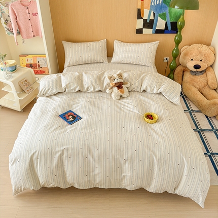 感遇全棉软萌清新四件套 浅灰爱心