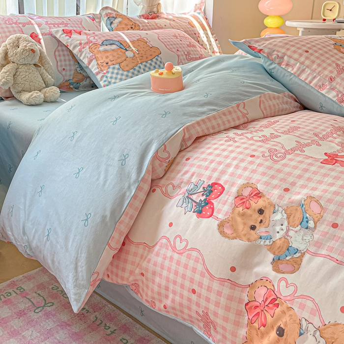 91家纺网 家纺一手货源 找家纺 涵宸家纺 2025新款全棉印花四件套 A月光萌熊