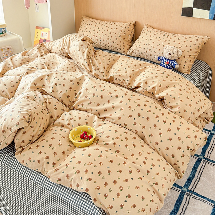 91家纺网 家纺一手货源 找家纺 感遇全棉软萌清新四件套 小蘑菇