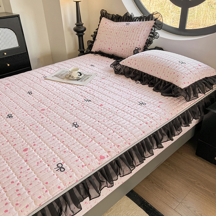 91家纺网 家纺一手货源 找家纺 眠势力 2025新款赫本风花边床笠四季通用加厚夹棉席梦思保护套 奇思妙想-粉