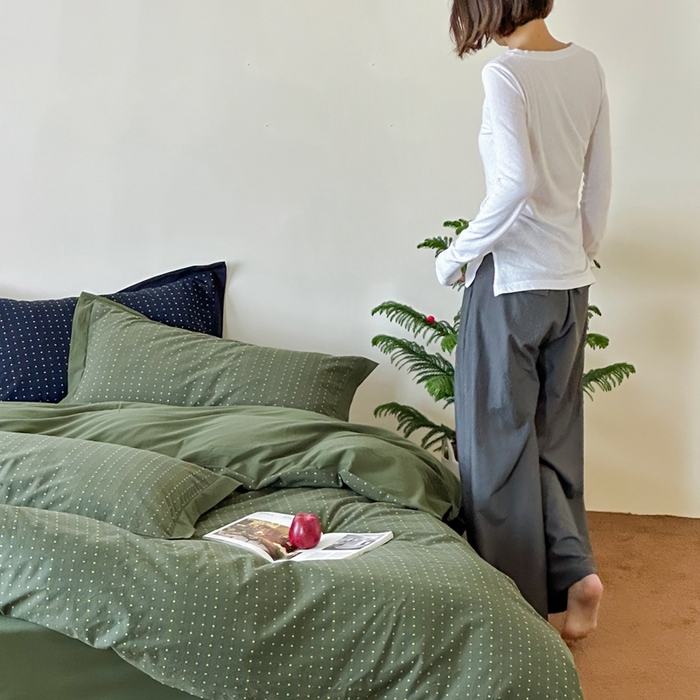 91家纺网 家纺一手货源 找家纺 云上  2025新款色织小提花方糖水洗棉四件套 方糖-军绿