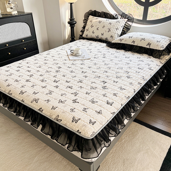 91家纺网 家纺一手货源 找家纺 眠势力 2025新款赫本风花边床笠四季通用加厚夹棉席梦思保护套 蝴蝶飞