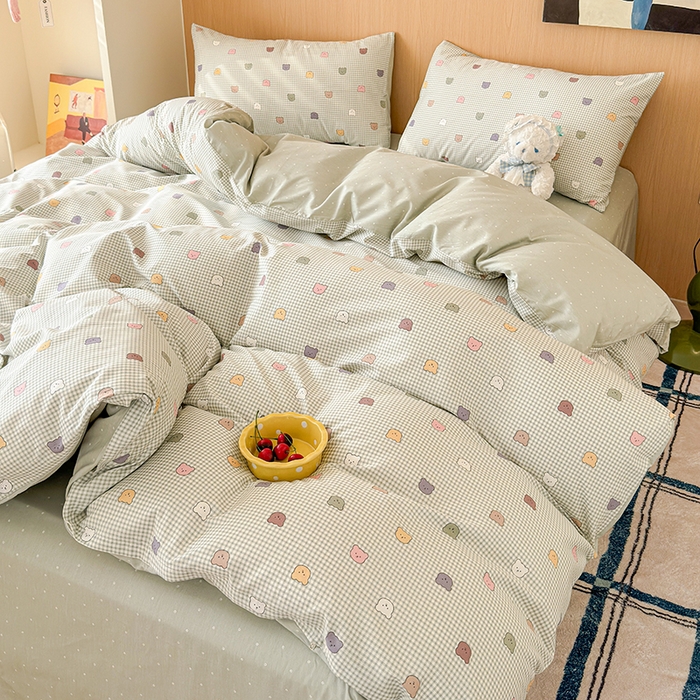 91家纺网 家纺一手货源 找家纺 感遇全棉软萌清新四件套 饼干小熊