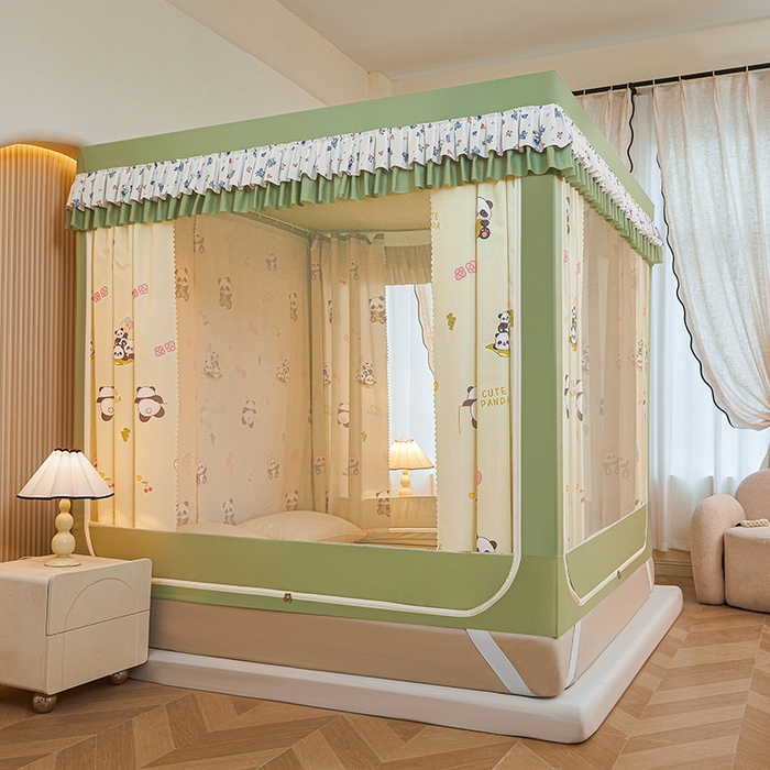 91家纺网 家纺一手货源 找家纺 迪凡保罗蚊帐 2025新款2503专版印花遮光帘防摔坐床蚊帐实拍图 贪吃熊猫