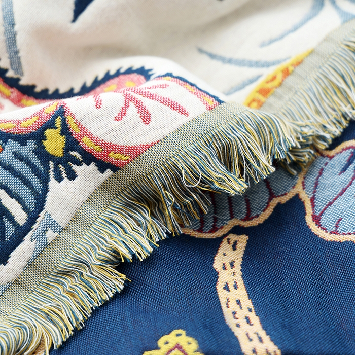 91家纺网 家纺一手货源 找家纺 朴尔2025年新品国潮风加大加厚全棉六层纱布浴巾四件套 花田印象-流苏浴巾