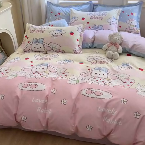 91家纺网 家纺一手货源 找家纺 涵宸家纺 2025新款全棉印花四件套 A兔小妞