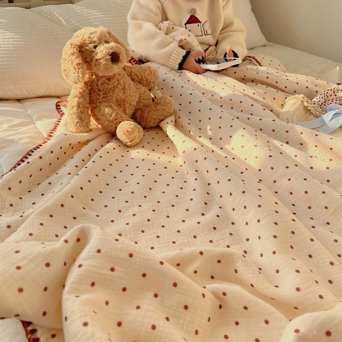 91家纺网 家纺一手货源 找家纺 三朵ins风韩国A类全棉绉绉纱多功能毯情图 小红点