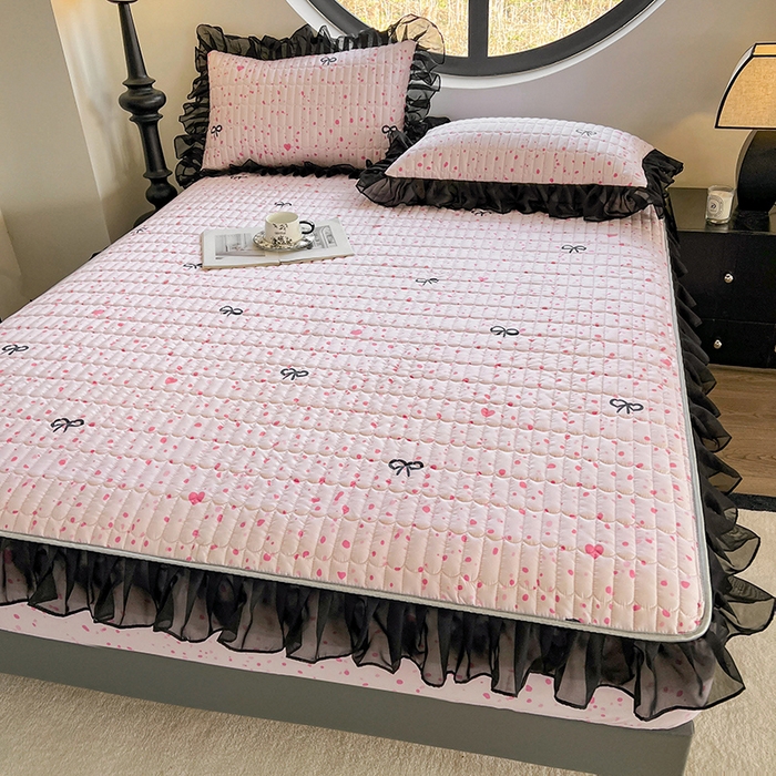 91家纺网 家纺一手货源 找家纺 眠势力 2025新款赫本风花边床笠四季通用加厚夹棉席梦思保护套 奇思妙想-粉
