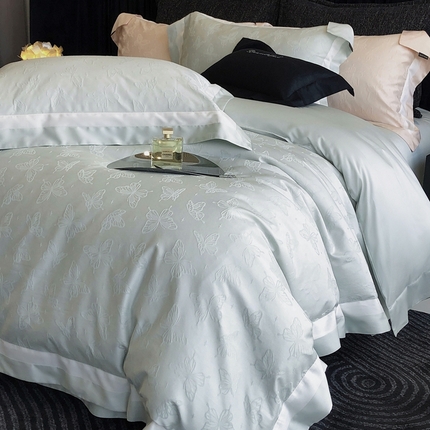 佳汐蓝家纺 2025新款天丝棉磨毛浮雕拼接四件套-蝶与梦 蝶与梦-绿色