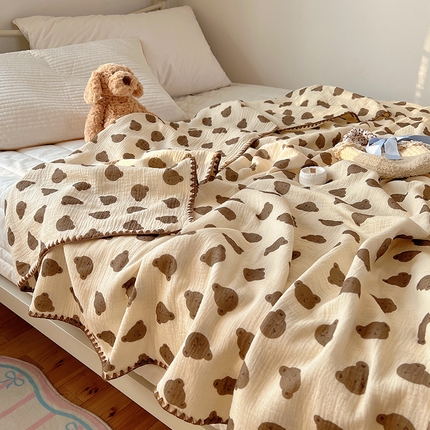 91家纺网 家纺一手货源 找家纺 三朵ins风韩国A类全棉绉绉纱多功能毯情图 可爱熊头