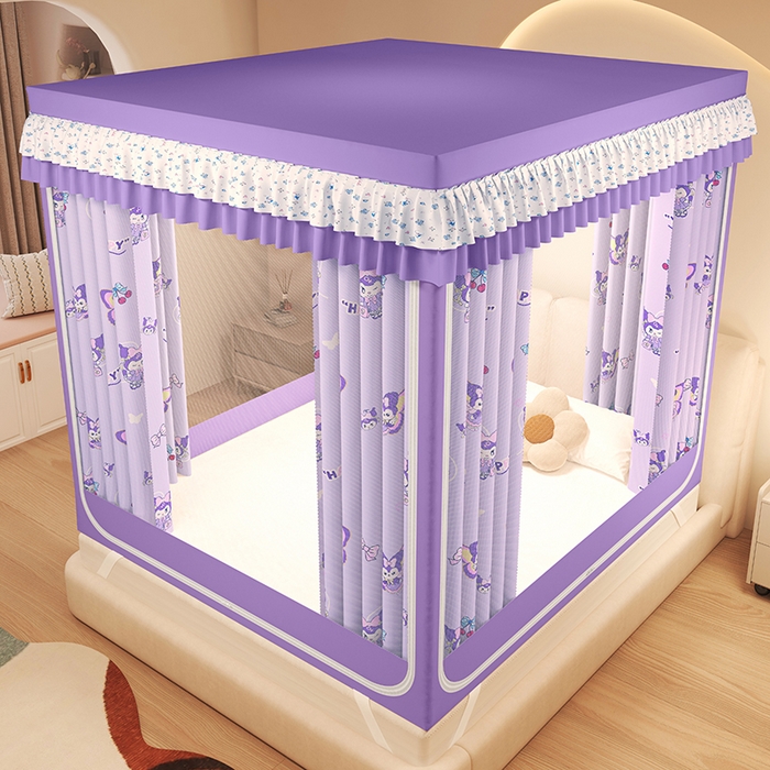 91家纺网 家纺一手货源 找家纺 迪凡保罗蚊帐 2025新款2503专版印花遮光帘防摔坐床蚊帐建模图 紫色甜心