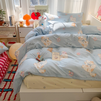 澳萝拉 2025新款小碎花清新春夏全棉花边双层纱韩系三件套四件套 甜心小猫