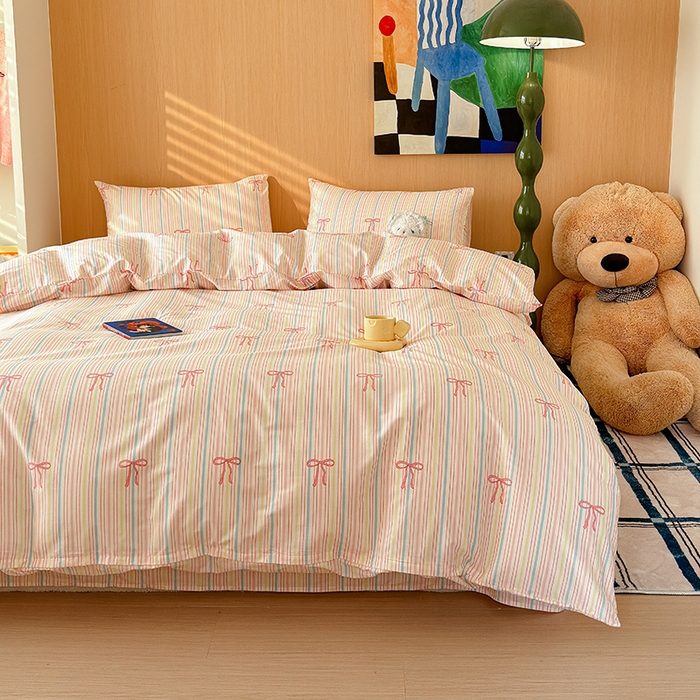 91家纺网 家纺一手货源 找家纺 感遇全棉软萌清新四件套 彩虹蝴蝶结