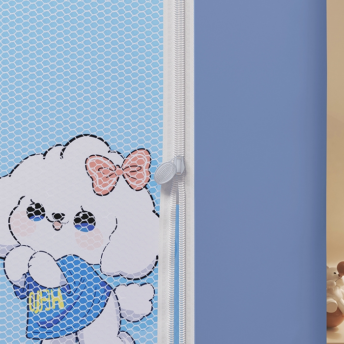 91家纺网 家纺一手货源 找家纺 迪凡保罗蚊帐 2025新款2503专版印花遮光帘防摔坐床蚊帐建模图 可爱狗狗