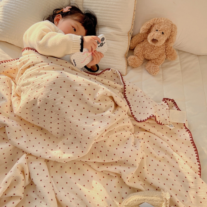 91家纺网 家纺一手货源 找家纺 三朵ins风韩国A类全棉绉绉纱多功能毯情图 小红点