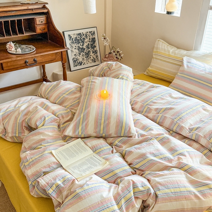 91家纺网 家纺一手货源 找家纺 澳萝拉 2025新款全棉水洗棉印花款四件套-风格一 塞纳-黄兰