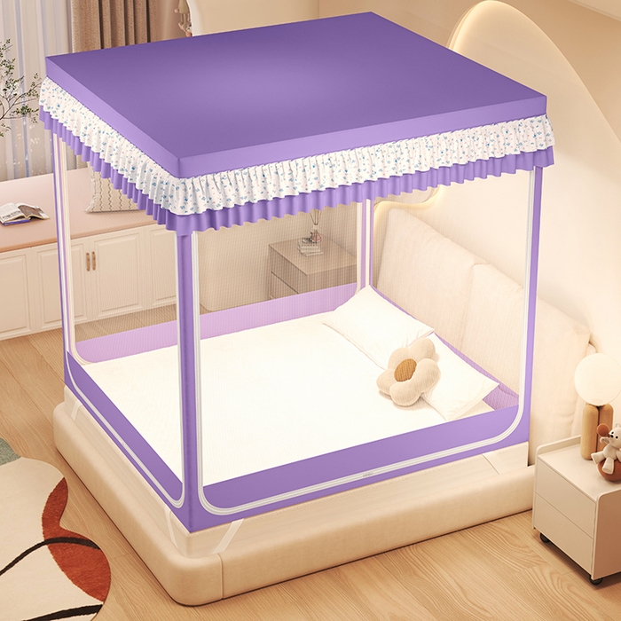 91家纺网 家纺一手货源 找家纺 迪凡保罗蚊帐 2025新款2503专版印花遮光帘防摔坐床蚊帐建模图 紫色甜心