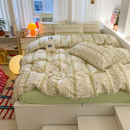 澳萝拉 2025新款小碎花清新春夏全棉花边双层纱韩系三件套四件套 花丛兔