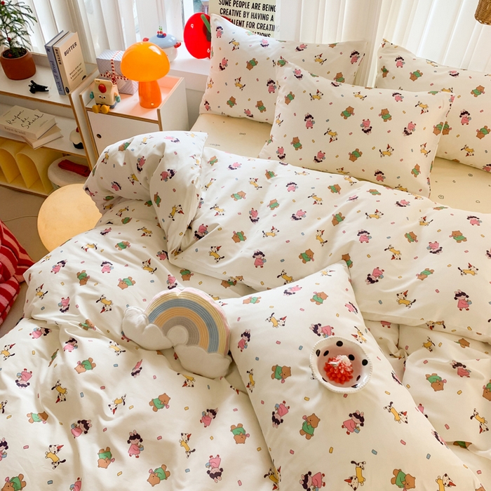 91家纺网 家纺一手货源 找家纺 澳萝拉 2025新款小碎花清新春夏全棉花边双层纱韩系三件套四件套 童梦园