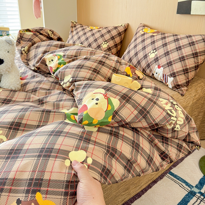 91家纺网 家纺一手货源 找家纺 感遇全棉软萌清新四件套 巧克力狗