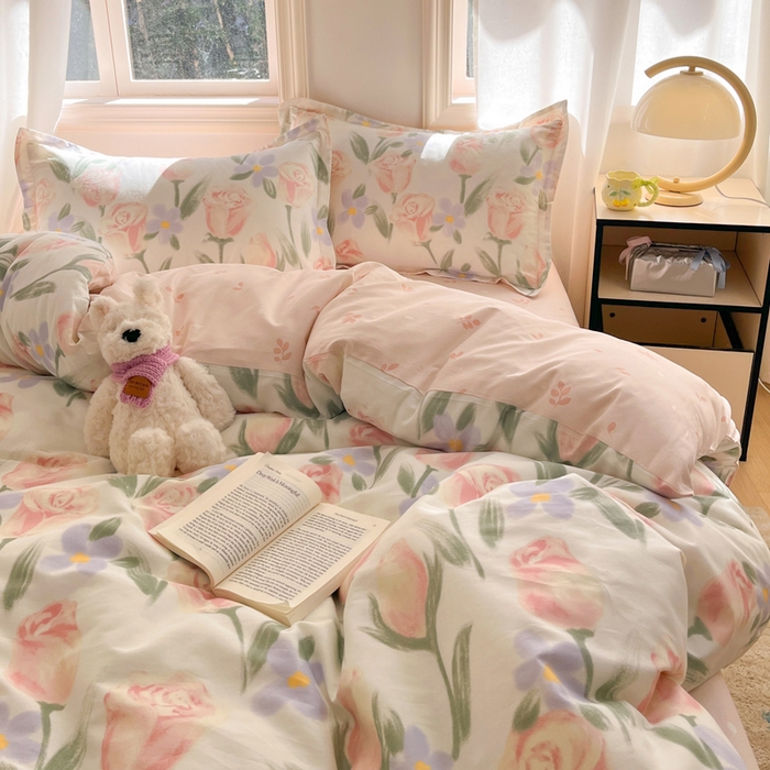 91家纺网 家纺一手货源 找家纺 涵宸家纺 2025新款全棉印花四件套 B花丛中