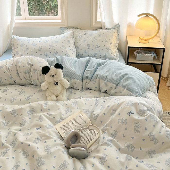 91家纺网 家纺一手货源 找家纺 涵宸家纺 2025新款全棉印花四件套 B幸运熊