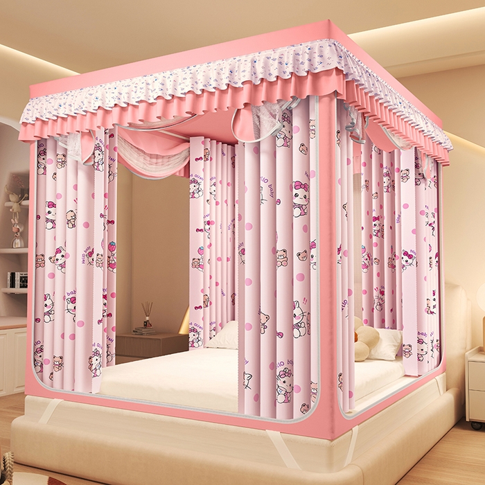 91家纺网 家纺一手货源 找家纺 迪凡保罗蚊帐 2025新款2503专版印花遮光帘防摔坐床蚊帐建模图 俏皮猫