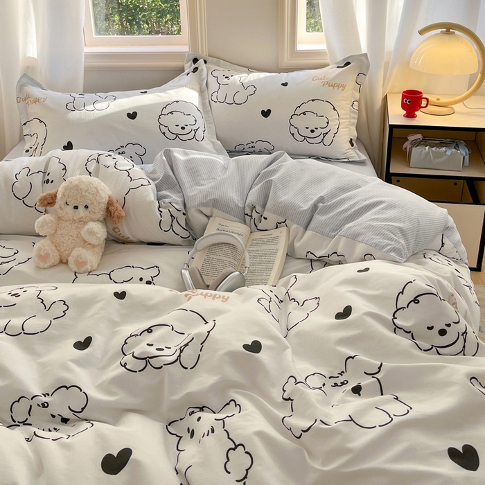 91家纺网 家纺一手货源 找家纺 涵宸家纺 2025新款全棉印花四件套 B呆萌小狗