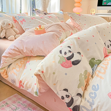 涵宸家纺 2025新款全棉印花四件套 A多彩熊猫