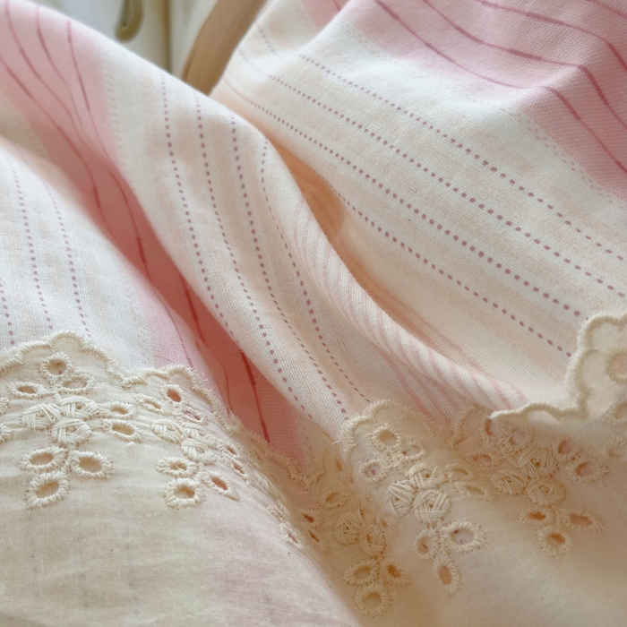 91家纺网 家纺一手货源 找家纺 澳萝拉 2025新款小碎花清新春夏全棉花边双层纱韩系三件套四件套 可露丽-粉